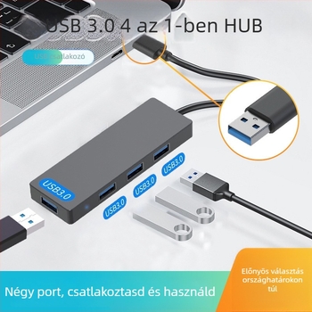 USB 3.0 4-portos hub külső tápegységgel, 5 Gbps, 0,15 m kábel (Modell Hub-004)