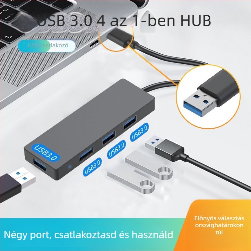 USB 3.0 4-portos hub külső tápegységgel, 5 Gbps, 0,15 m kábel (Modell Hub-004)