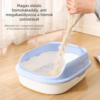 HAWoo fél-zárt macskaalomtálca, magas oldalakkal, repedésálló, négyzetes kialakítás, PP anyag