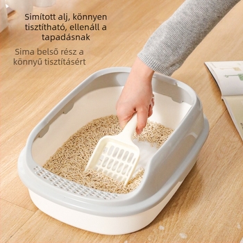 HAWoo fél-zárt macskaalomtálca, magas oldalakkal, repedésálló, négyzetes kialakítás, PP anyag