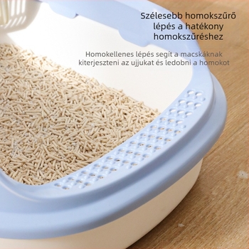 HAWoo fél-zárt macskaalomtálca, magas oldalakkal, repedésálló, négyzetes kialakítás, PP anyag