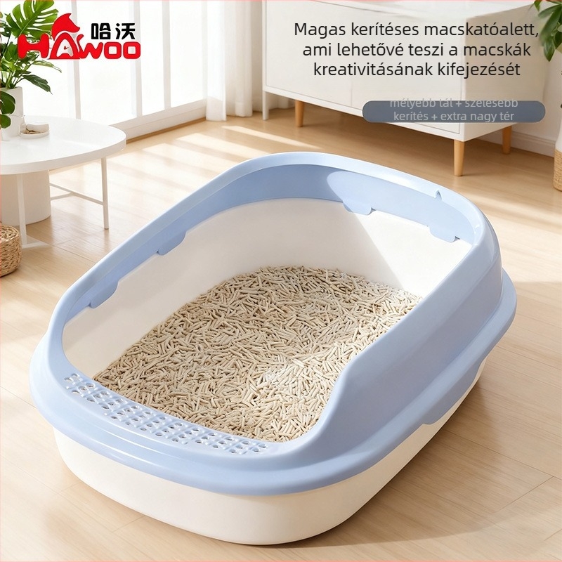HAWoo fél-zárt macskaalomtálca, magas oldalakkal, repedésálló, négyzetes kialakítás, PP anyag