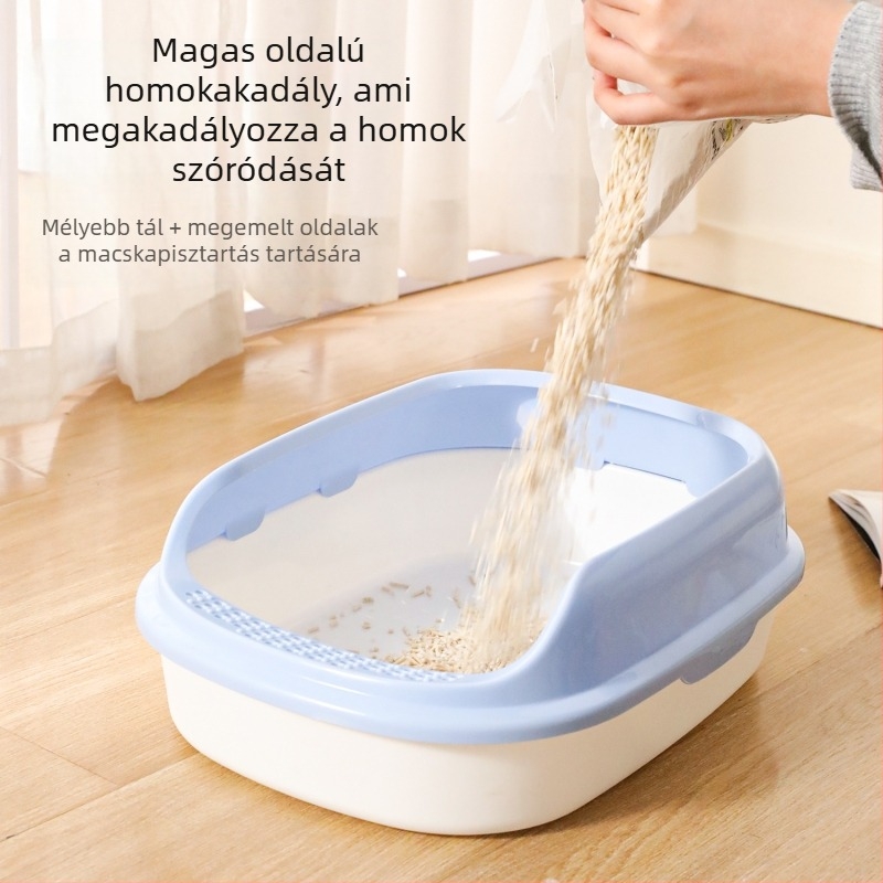 HAWoo fél-zárt macskaalomtálca, magas oldalakkal, repedésálló, négyzetes kialakítás, PP anyag