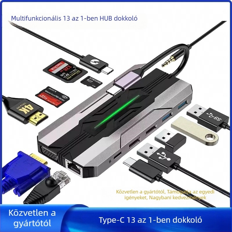 Multifunkcionális USB-C dokkoló állomás HDMI kimenettel, 5 Gbps átviteli sebesség, 4K@30Hz / 1080P@60Hz, külső tápellátás nélkül, modell Hyd-9913t