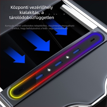 Tesla Model 3/Y kesztyűtartóval ellátott központi konzolos töltőhub, 6 USB-C porttal, 1 m kábellel, 27W gyorstöltés, külső tápegység nélkül