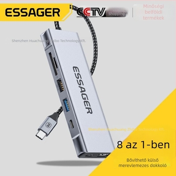 ESSAGER 8-in-1 bővítő dokkoló USB HUB és M.2 SSD tok - USB 3.2 Gen2, 10 Gbps
