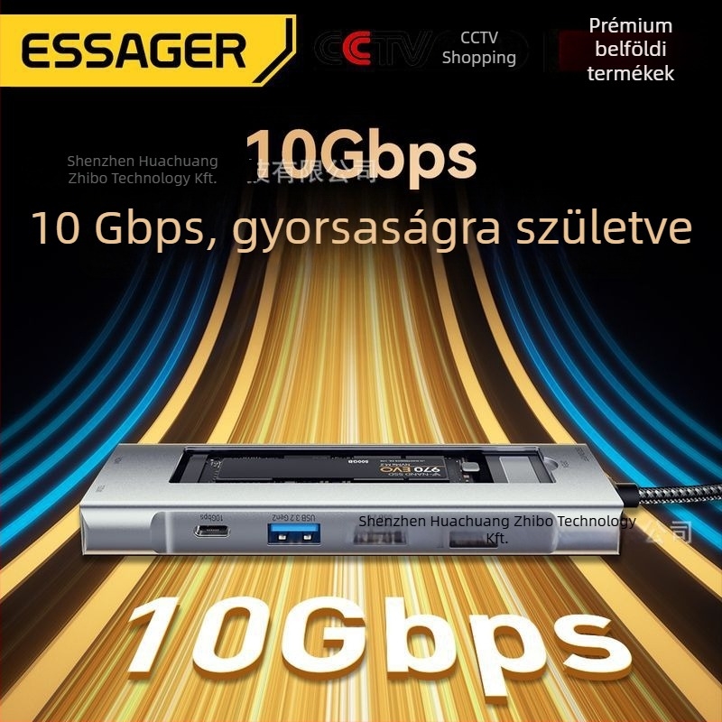 ESSAGER 8-in-1 bővítő dokkoló USB HUB és M.2 SSD tok - USB 3.2 Gen2, 10 Gbps