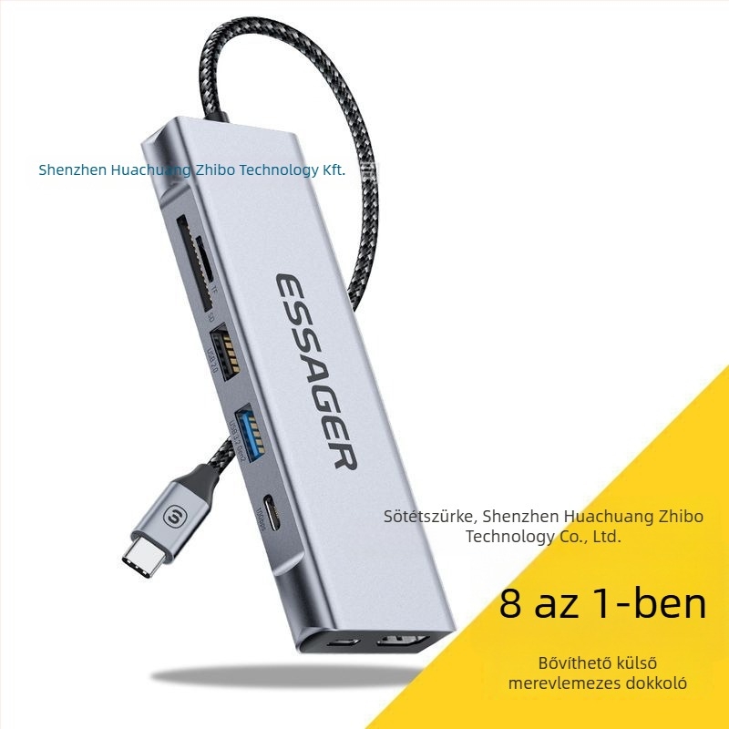 ESSAGER 8-in-1 bővítő dokkoló USB HUB és M.2 SSD tok - USB 3.2 Gen2, 10 Gbps
