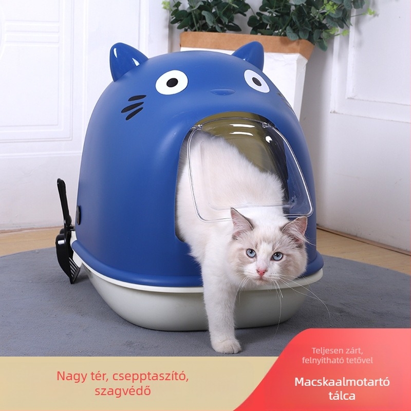 Ocas márkájú teljesen zárt, extra nagy macskaalom-doboz, szagmentes és fröccsenésvédett, félzárt kivitel, PP anyag