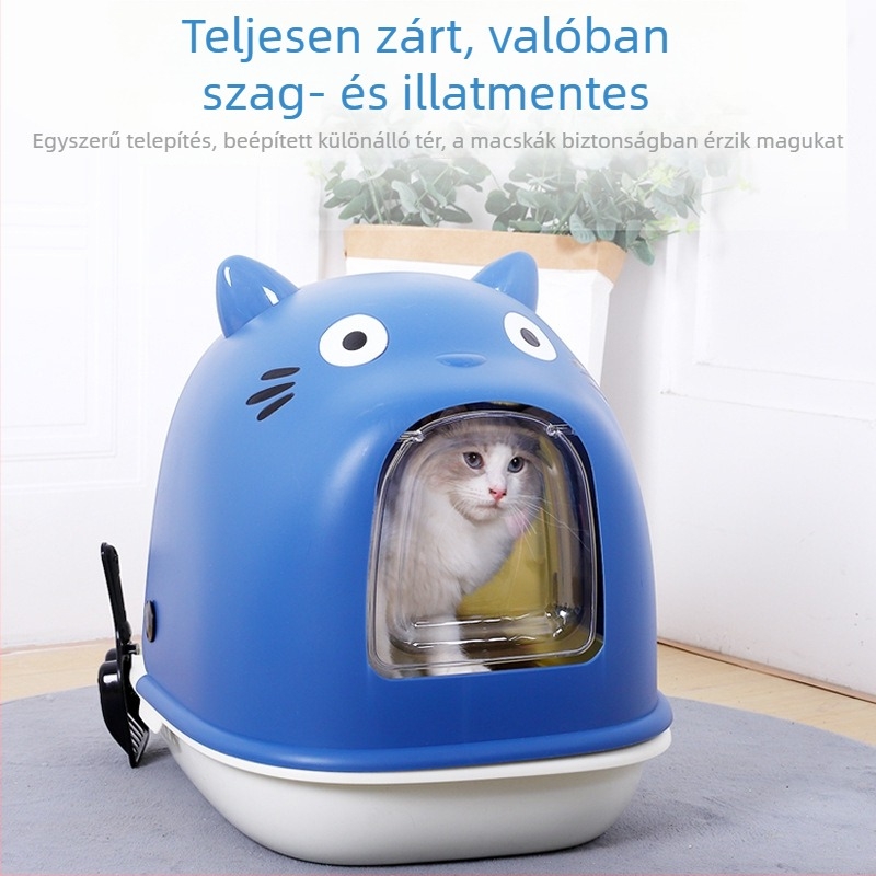 Ocas márkájú teljesen zárt, extra nagy macskaalom-doboz, szagmentes és fröccsenésvédett, félzárt kivitel, PP anyag