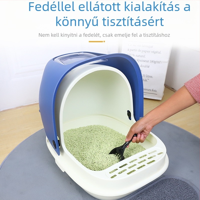 Ocas márkájú teljesen zárt, extra nagy macskaalom-doboz, szagmentes és fröccsenésvédett, félzárt kivitel, PP anyag