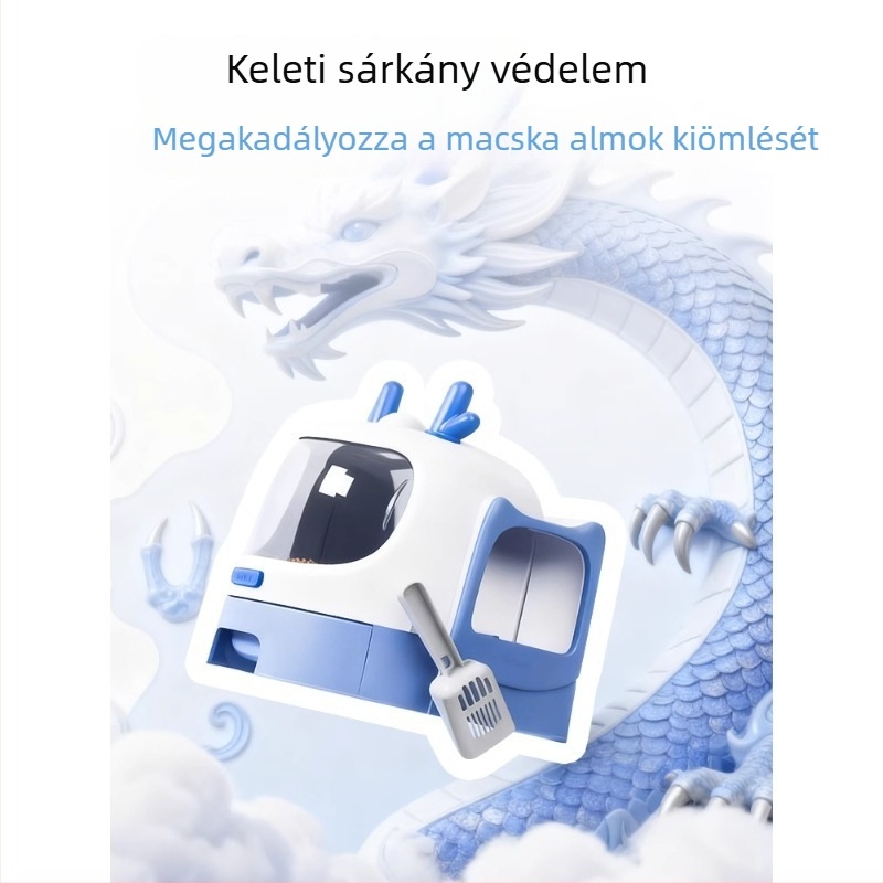 Macskaalomtálca, anti-fröccsenés, félig zárt kialakítás, hordozható, PP anyag