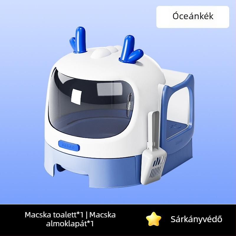 Macskaalomtálca, anti-fröccsenés, félig zárt kialakítás, hordozható, PP anyag