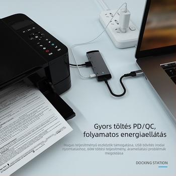 Type-C dokkolóállomás, USB hub 1-6 porttal, 5 Gbps, külső tápellátás, MH368