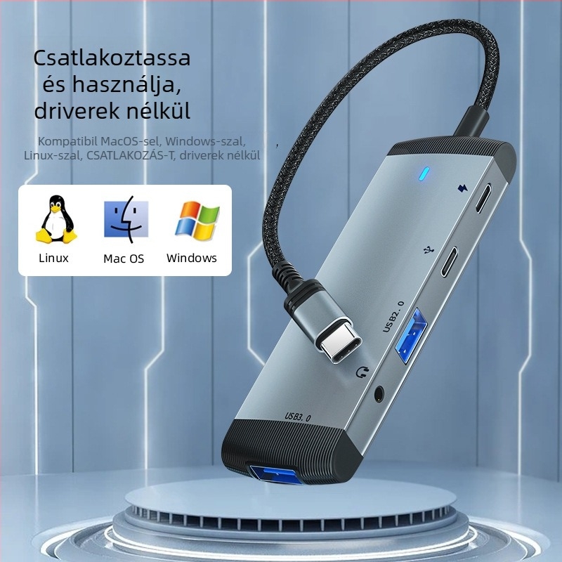 Type-C dokkolóállomás, USB hub 1-6 porttal, 5 Gbps, külső tápellátás, MH368