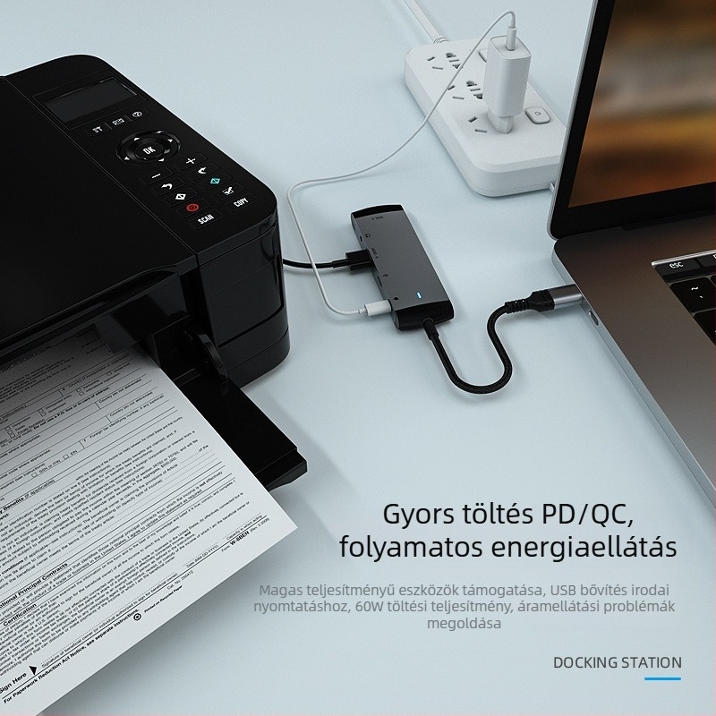 Type-C dokkolóállomás, USB hub 1-6 porttal, 5 Gbps, külső tápellátás, MH368