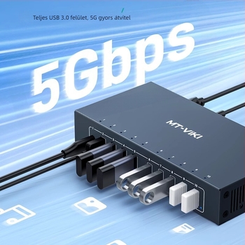 Ipari USB 3.0 hub 10 portos, külső tápellátással, 5 Gbps átviteli sebesség