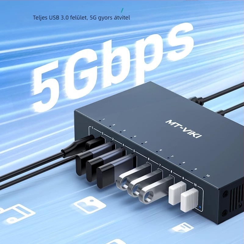 Ipari USB 3.0 hub 10 portos, külső tápellátással, 5 Gbps átviteli sebesség