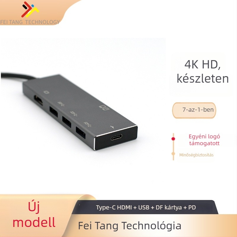 Feitang Type-C dokkolóállomás 7-in-1 SD/TF kártyaolvasóval, HDMI kimenet, USB-portok, PD-támogatás