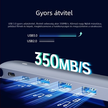 Type-C dokkoló állomás, hat egyben USB hub, 5 Gbps átviteli sebesség, USB-C interfész, akár hat port, külső táp nélkül