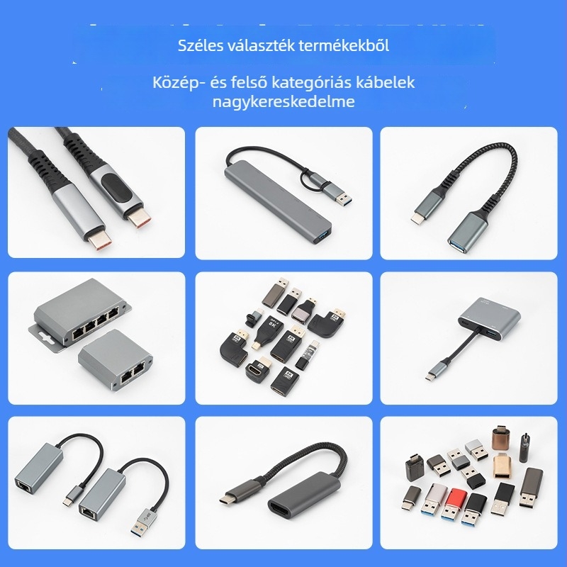 Type-C 8-in-2 funkciójú dokkoló állomás, USB 3.0 hub, 10 Gbps, 20 cm kábel, külső tápegység nélkül, 1–6 port
