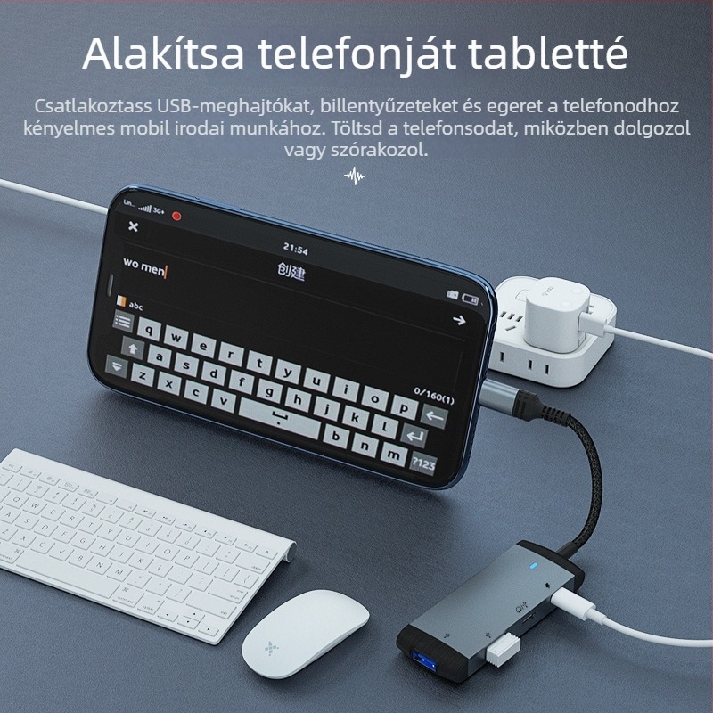 Lightning-hoz USB 3.0 dokkoló töltés és hangzás, 4-in-1 bővítés, Lightning interfész, 480 Mbps, külső tápegység