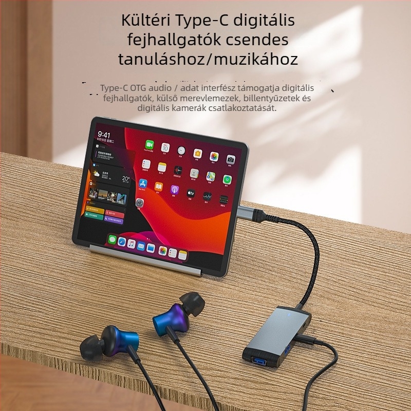 Lightning-hoz USB 3.0 dokkoló töltés és hangzás, 4-in-1 bővítés, Lightning interfész, 480 Mbps, külső tápegység