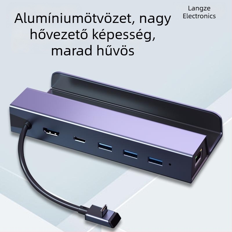 Hat funkciós Type-C dokkoló állomás hordozható játékkonzol alaphoz – HDMI 4K60Hz kimenet, USB-C 5Gbps adatátvitel, Gigabit Ethernet, külső tápegység nélkül