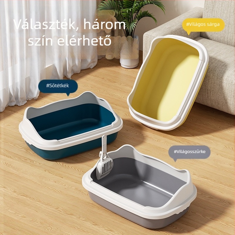 Macskaalomtálca oldalsó ajtóval, fröccsenés elleni kialakítás, fél-zárt, PP anyag