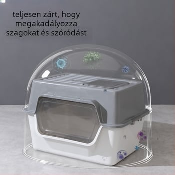 Teljesen zárt macskaalomtál, négyszögletes, PP anyag, szagtalanító, fröccsenés elleni védelem
