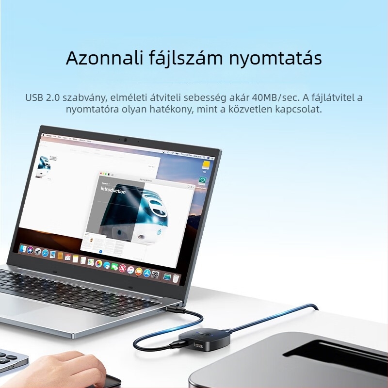 USB nyomtató osztó és kétirányú kapcsoló két számítógéphez – Modell Uq20/30, USB 2.0, 40 MB/s, 1,5 m kábel, külső tápegység nélkül, egér megosztás