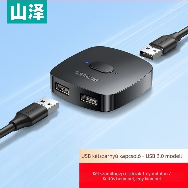 USB nyomtató osztó és kétirányú kapcsoló két számítógéphez – Modell Uq20/30, USB 2.0, 40 MB/s, 1,5 m kábel, külső tápegység nélkül, egér megosztás