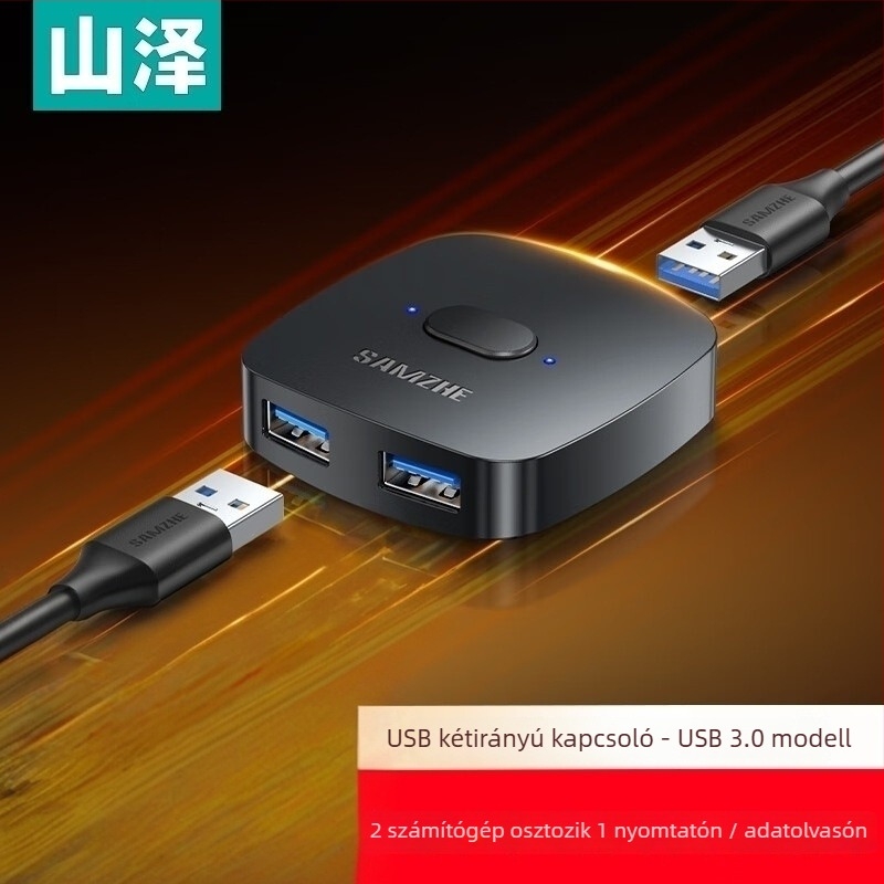 USB nyomtató osztó és kétirányú kapcsoló két számítógéphez – Modell Uq20/30, USB 2.0, 40 MB/s, 1,5 m kábel, külső tápegység nélkül, egér megosztás