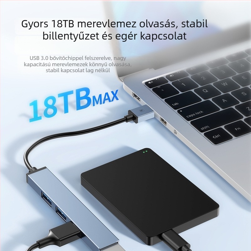 Toocki Pilot USB 3.0 4-portos hub, 5Gbps, külső tápegység nélküli, 0,1 m-es kábel