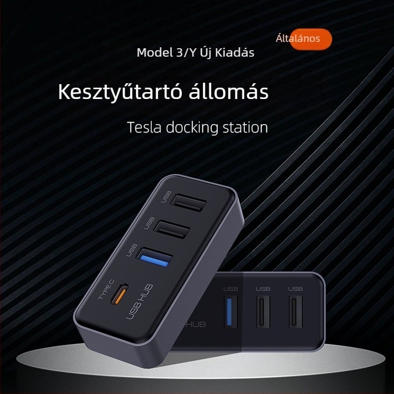Tesla Model Y és Frissített Model 3 központi konzol bővítő USB 3.0 hub, 4 porttal, glove box, Modell T22, külső tápegység nélkül