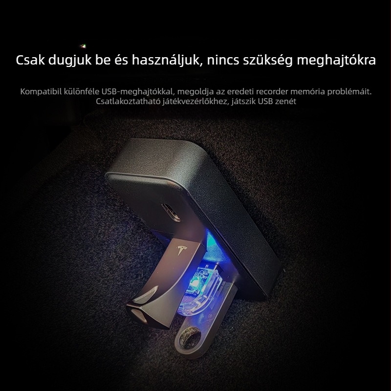 Tesla Model Y és Frissített Model 3 központi konzol bővítő USB 3.0 hub, 4 porttal, glove box, Modell T22, külső tápegység nélkül