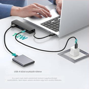 USB 3.0 dokkoló 5-in-1 HDMI 4K60Hz-vel, USB hub 3 porttal, 0,15 m kábel, külső tápegység nélkül