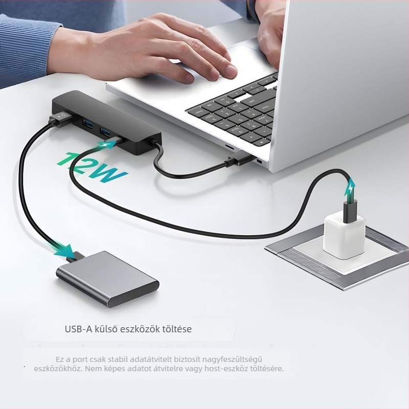 USB 3.0 dokkoló 5-in-1 HDMI 4K60Hz-vel, USB hub 3 porttal, 0,15 m kábel, külső tápegység nélkül