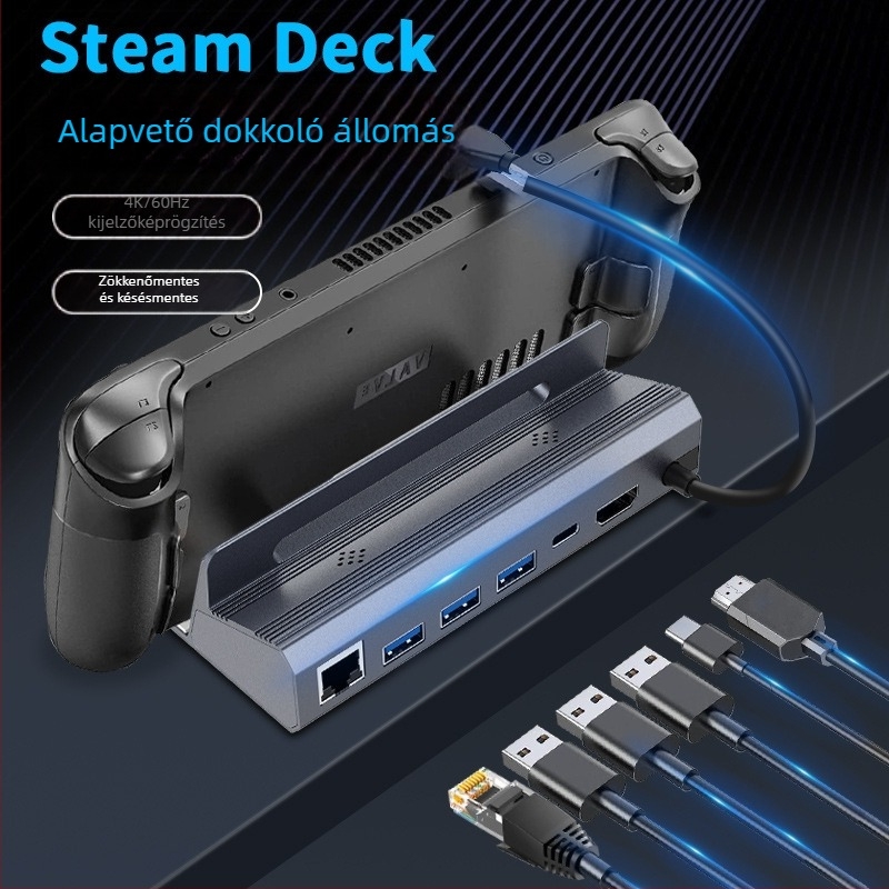 Steam Deck dokkolóállomás 6 az 1-ben USB-C HDMI 4K60Hz, USB 5Gbps, külső tápegység