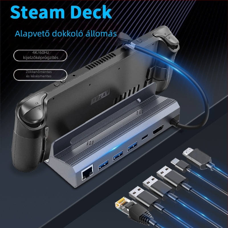 Steam Deck dokkolóállomás 6 az 1-ben USB-C HDMI 4K60Hz, USB 5Gbps, külső tápegység