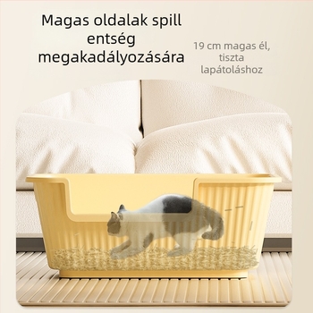 Gigantikus macskaalomtálca, extrán nagy méret, szóródásmentes, anti-szóródás funkcióval, félig zárt, nyitott stílusú