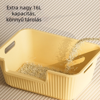 Gigantikus macskaalomtálca, extrán nagy méret, szóródásmentes, anti-szóródás funkcióval, félig zárt, nyitott stílusú