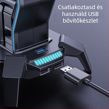 HB25 modellű USB asztali fejhallgatóállvány RGB világítással, Micro USB csatlakozás