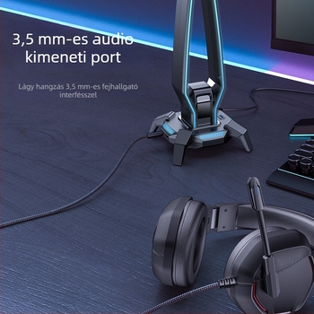 HB25 modellű USB asztali fejhallgatóállvány RGB világítással, Micro USB csatlakozás
