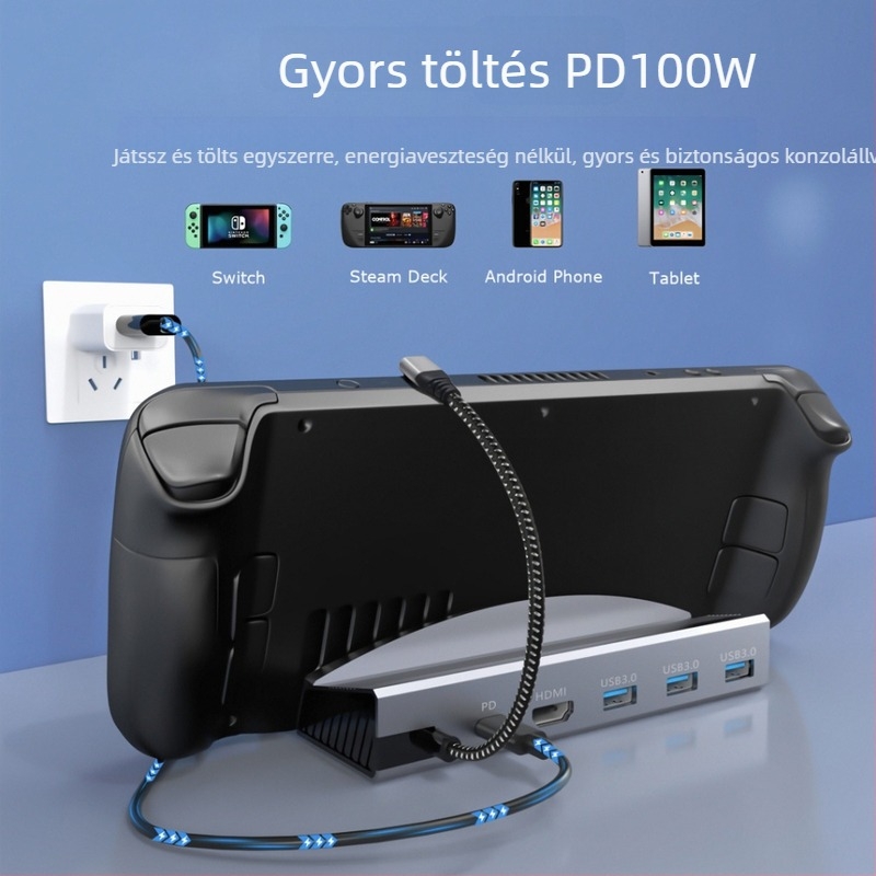 Steam Deck dokkolóállomás, 6-in-1 Type-C, 5 Gbps adatátvitel, külső tápegység nélkül