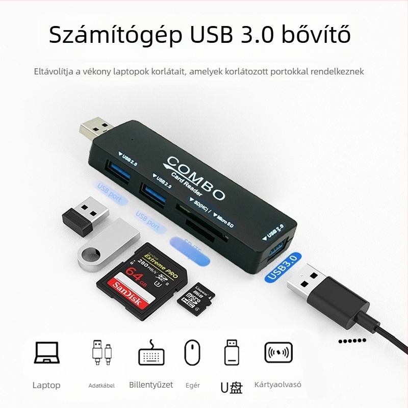 Neutral C-22 USB 3.0 hub SD/TF kártyaolvasóval és dokkolóegységgel, külső tápellátás nélkül