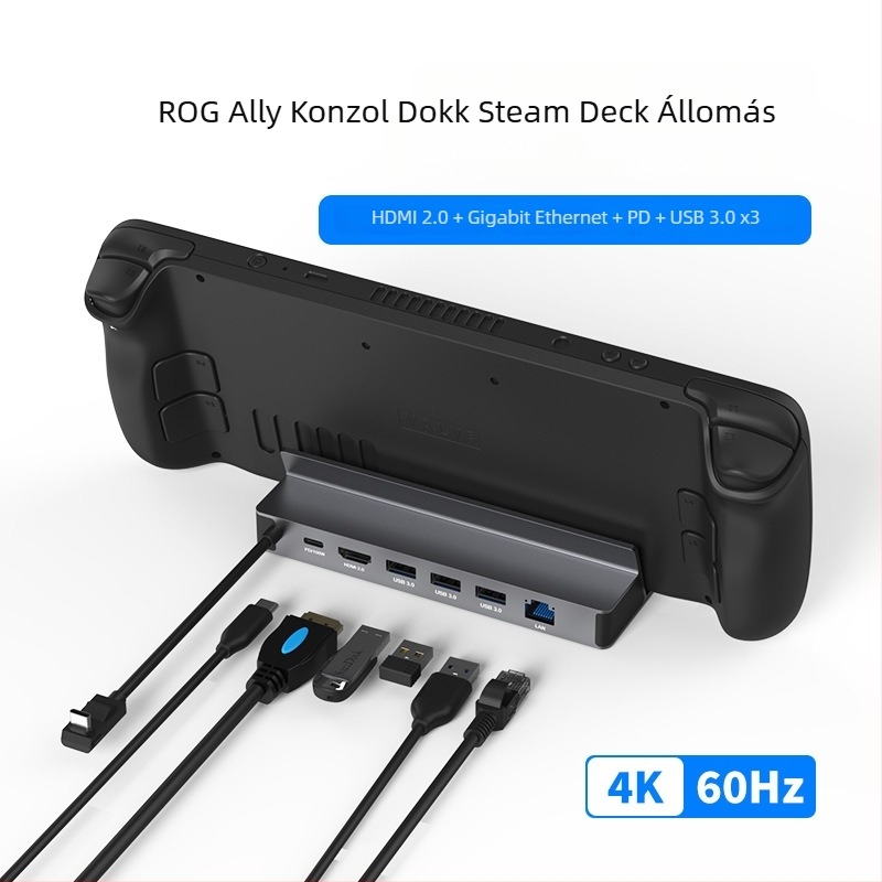ROG Steam Deck USB-C dokk, hub 1–6, 5 Gbps, 10 cm kábel, külső tápellátás nélkül