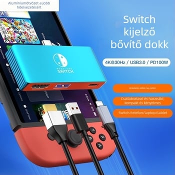 Nintendo Switch USB-C–HDMI kábel – 4K kimenet, 5 Gbps átvitel, külső tápegység, 3‑in‑1 kialakítás, hossz 0,1 m