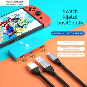Nintendo Switch USB-C–HDMI kábel – 4K kimenet, 5 Gbps átvitel, külső tápegység, 3‑in‑1 kialakítás, hossz 0,1 m