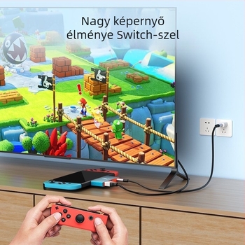 Nintendo Switch USB-C–HDMI kábel – 4K kimenet, 5 Gbps átvitel, külső tápegység, 3‑in‑1 kialakítás, hossz 0,1 m